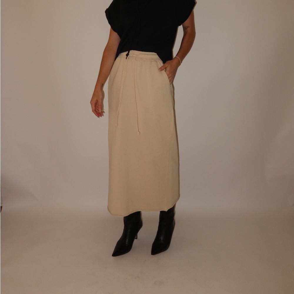 Beige sweat midi skirt
